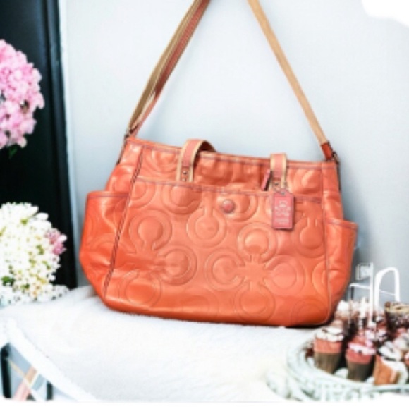 RARE NEW COACH PATENT LEATHER DIAPER BABY BAG MULTIFUNCTION TOTE 16977 Ros - Picture 1 of 10